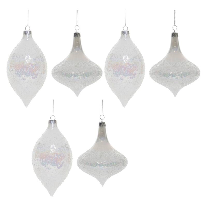 Iridescent Beaded Glass Finial Christmas Drop Ornament - 6.5" - White - 6ct