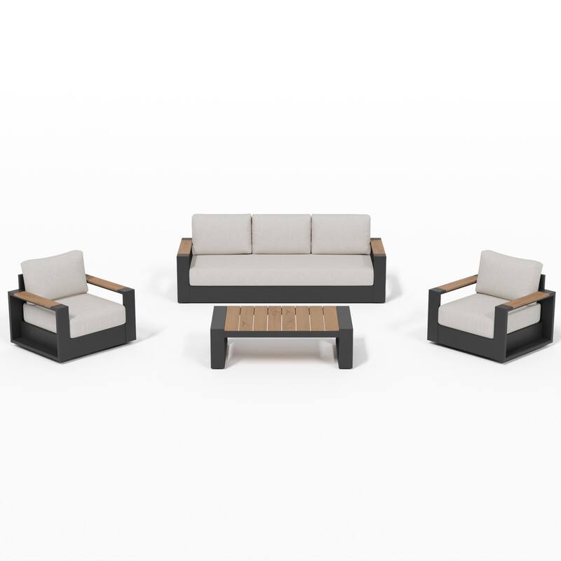 Modern Outdoor Aluminum 4-Piece Conversation Set with Thick Polyethylene Cushions