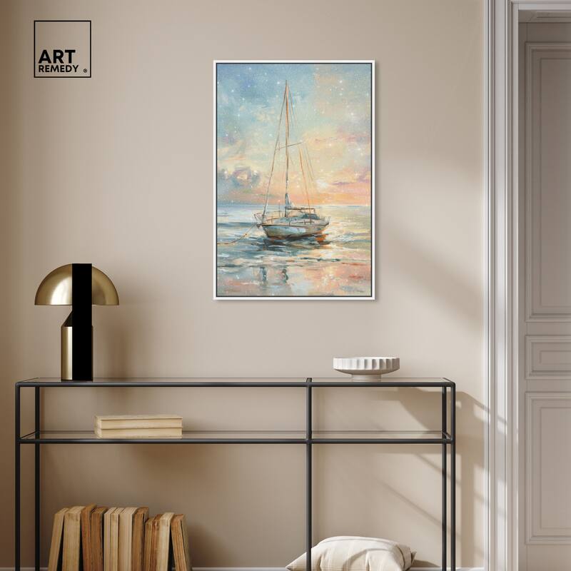Art Remedy Boat On The Shore Framed Sailing 1 Piece Canvas Wall Art