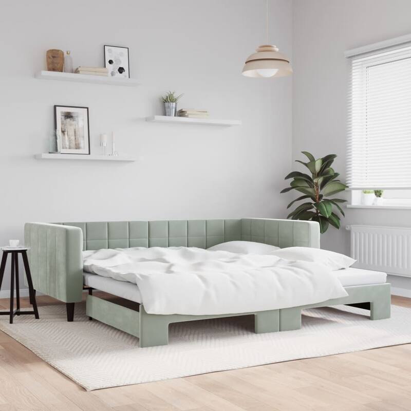 vidaXL Day Bed Upholstered Sofa Bed Daybed for Bedroom Living Room Velvet - Light gray Trundle