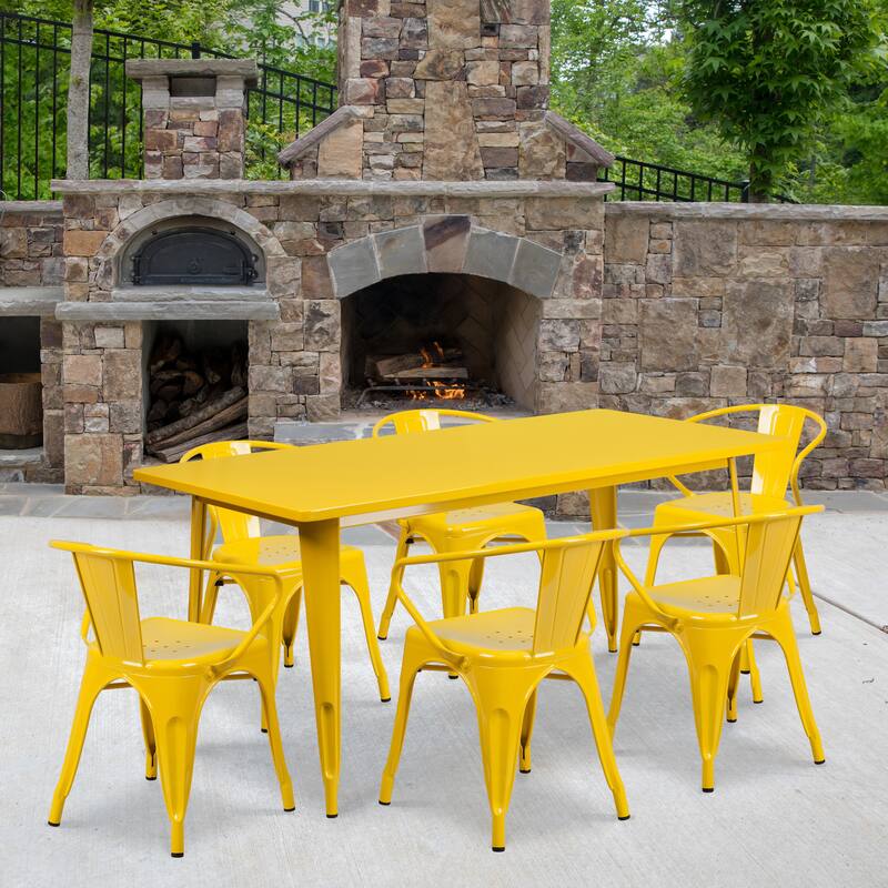 Rectangular Metal Indoor-Outdoor Table Set - Yellow