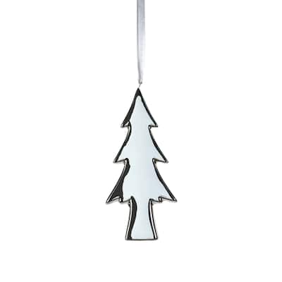 Ceramic Flat Slim Tree Hanging Ornaments, Set of 8