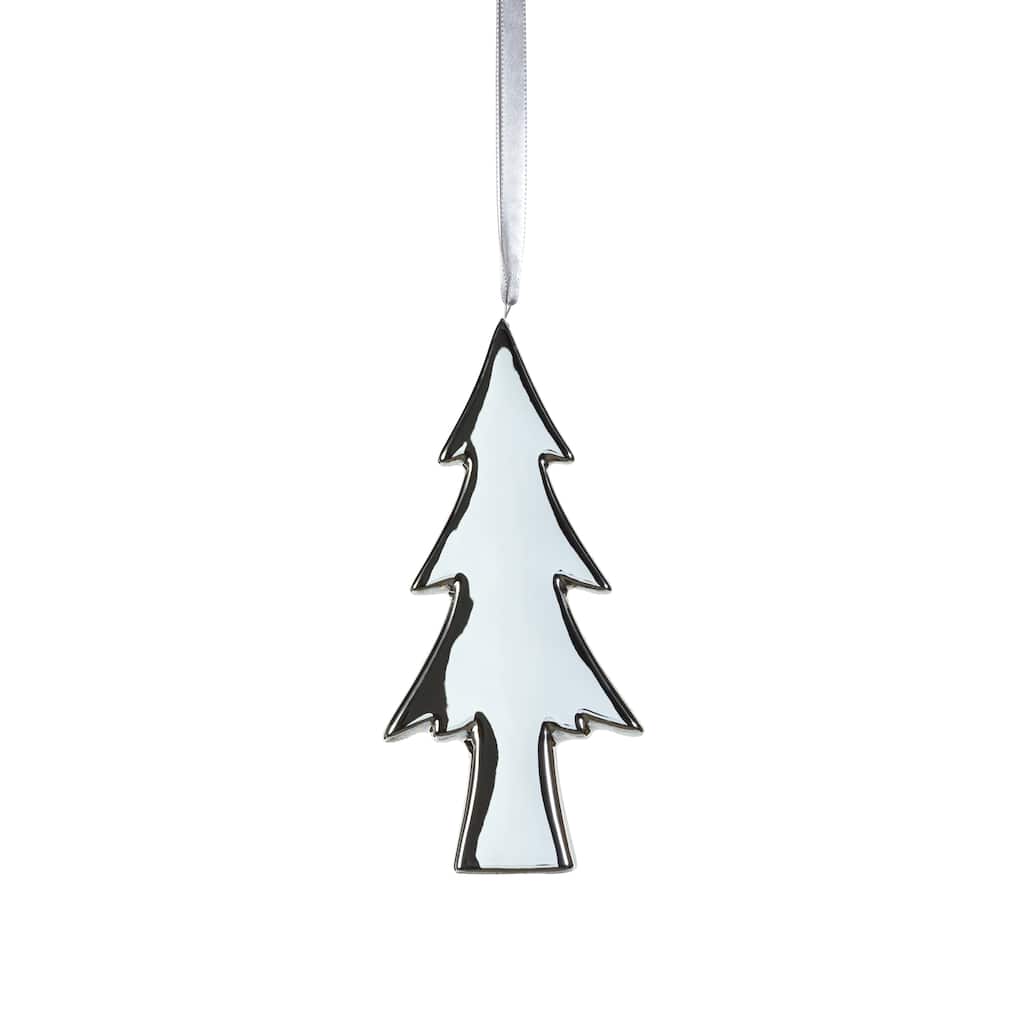 Ceramic Flat Slim Tree Hanging Ornaments, Set of 8