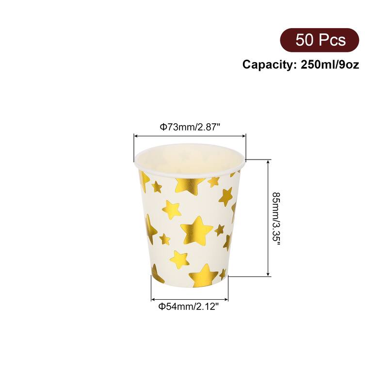 Disposable Paper Cups, 50 Pack 9 OZ Decorative Cups for Party, Event - Gold Star