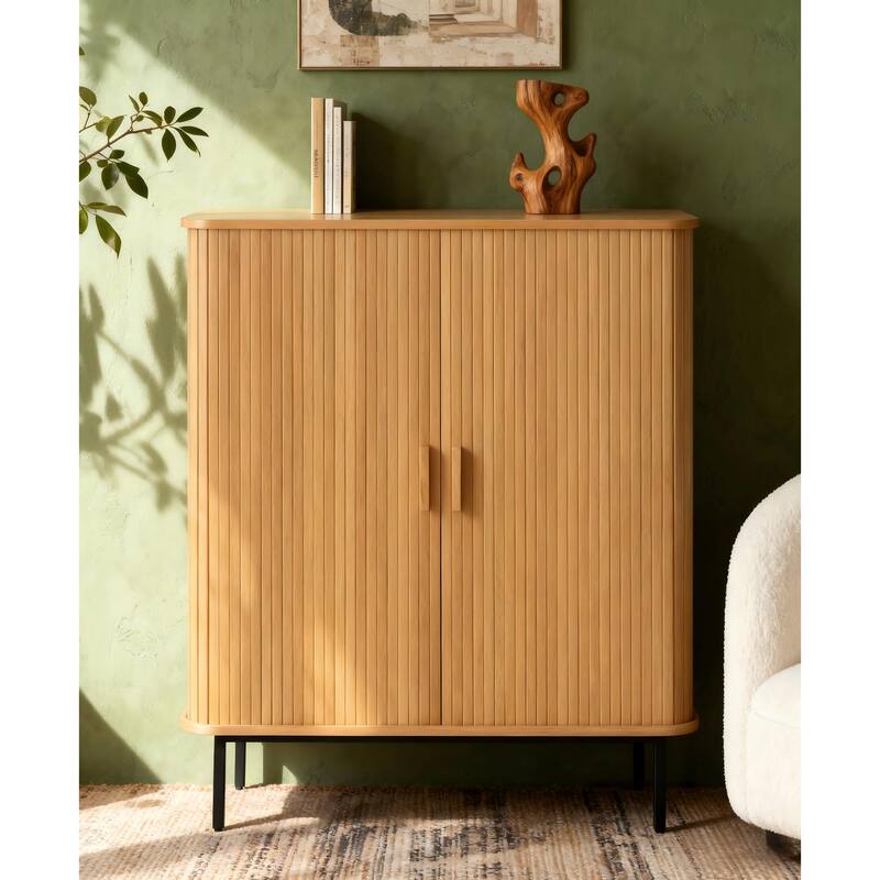 Fluted Wood Storage Cabinet with Tambour Doors - 46"x39"
