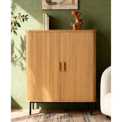 Fluted Wood Storage Cabinet with Tambour Doors - 46"x39"