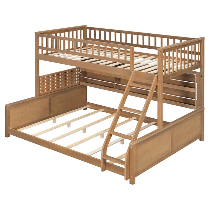 Twin XL over Queen Bunk Bed with Integrated Shelving, Color-Changing Lights and Pegboard