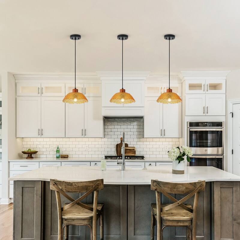 Modern 1 Light Amber Glass Pendant Light Electroplated Brass Ceiling Fixture