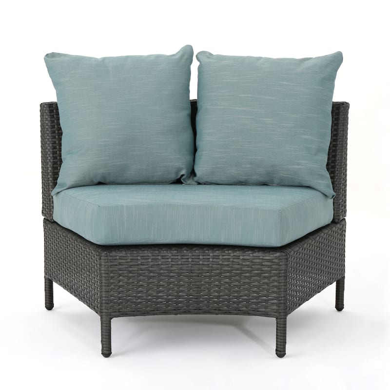 Newton Wicker Outdoor Curved Loveseat Sectional with Cushions by Christopher Knight Home