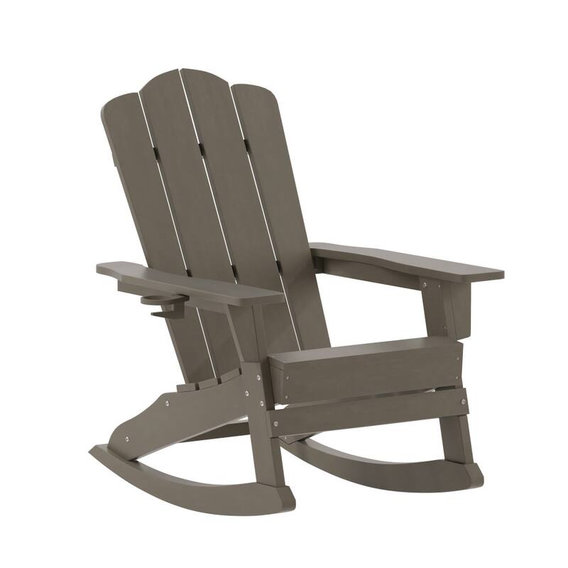 Commercial All-Weather Rocking Adirondack Chair with Swiveling Cupholder