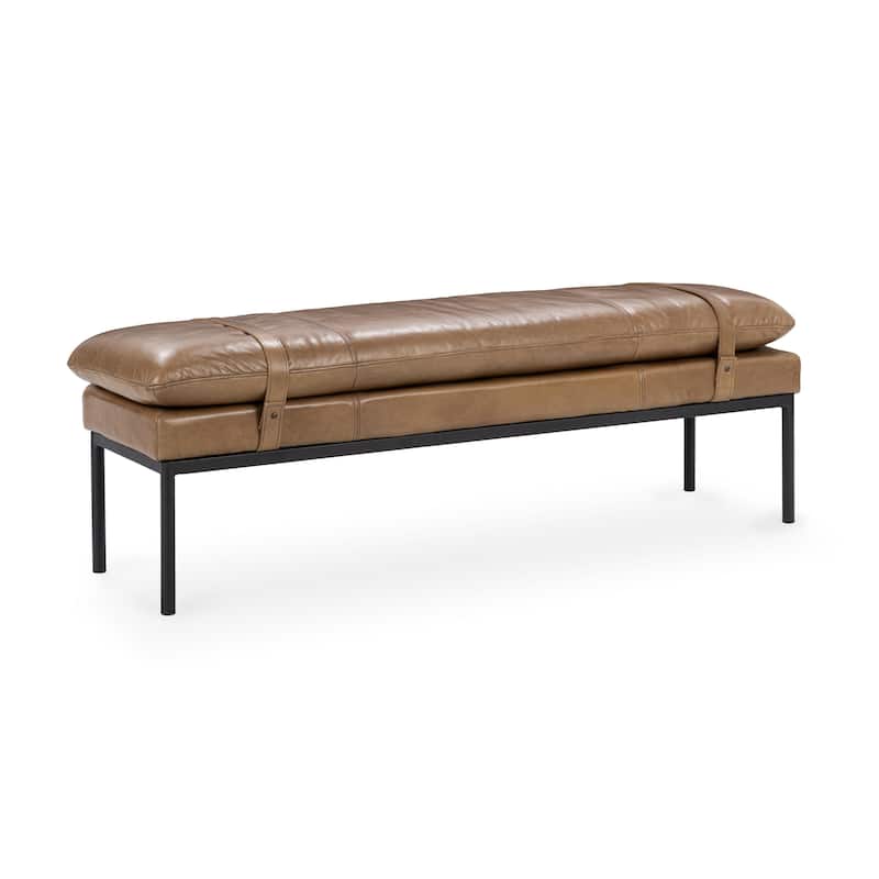 Classic Home Eliah Top Grain Leather Acent Bench