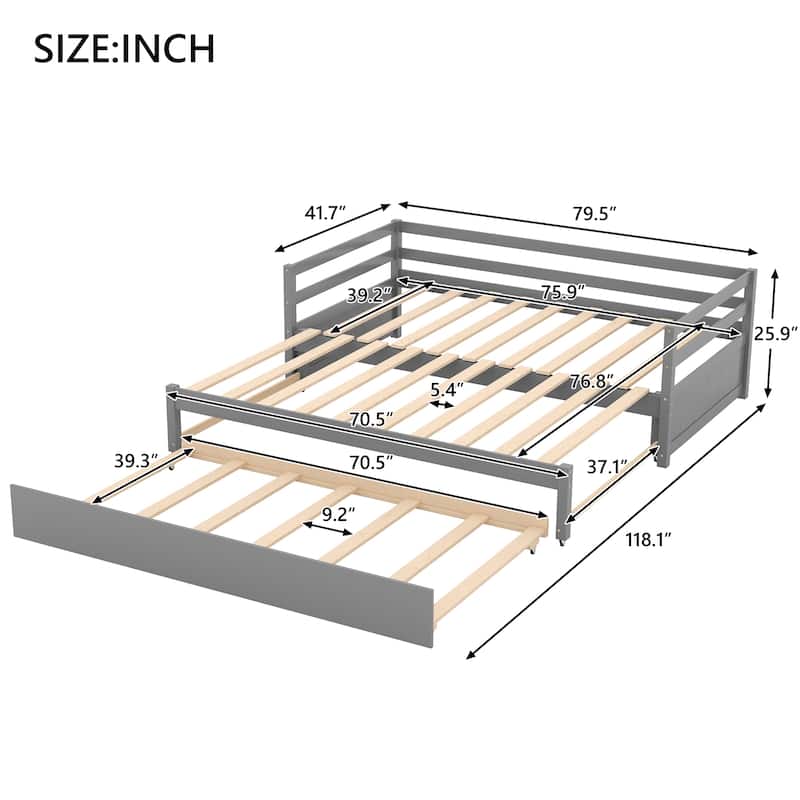Convertible Twin or Double Twin Daybed with Trundle, Easy Assembly ...