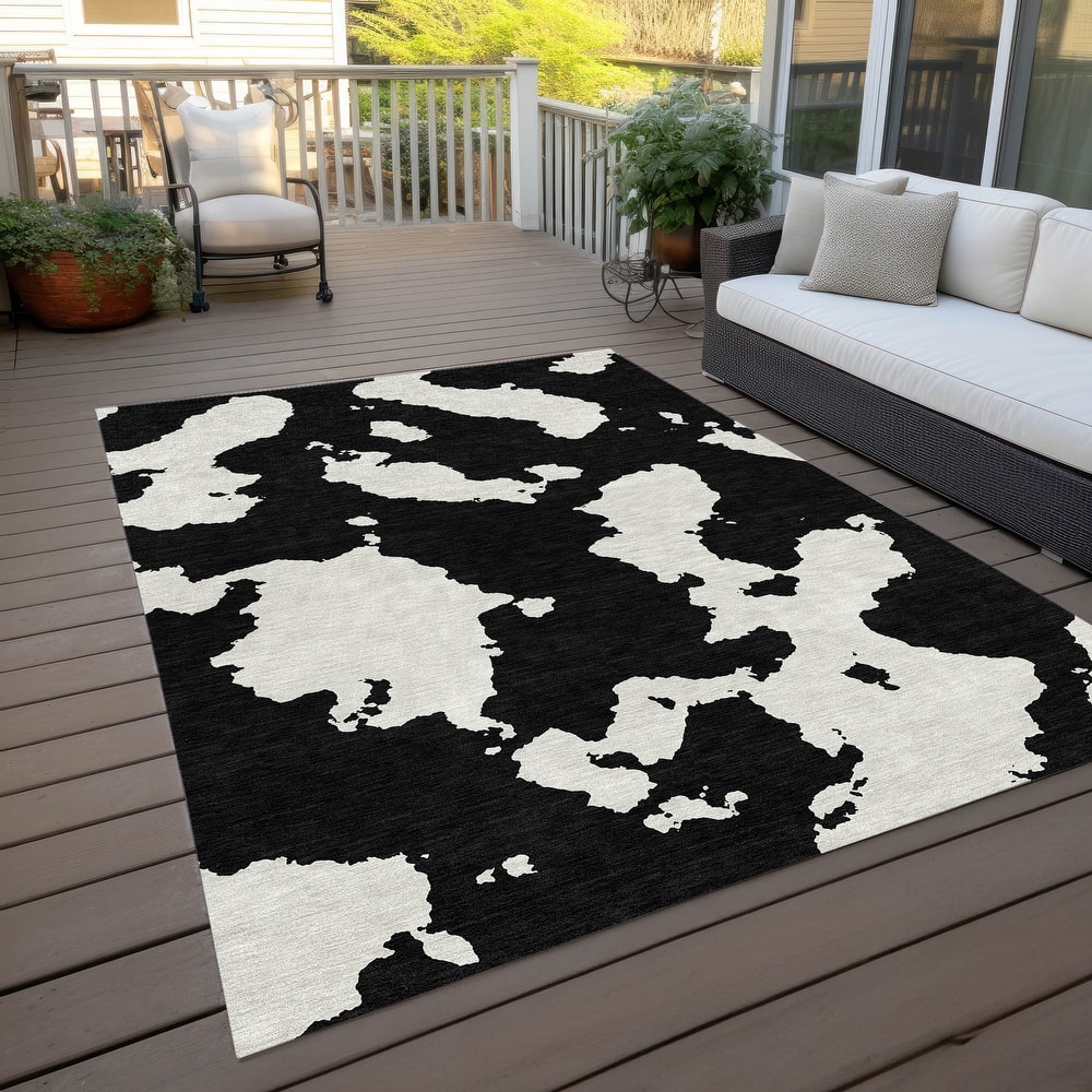 Machine Washable Indoor/ Outdoor Contemporary Abstract Chantille Rug