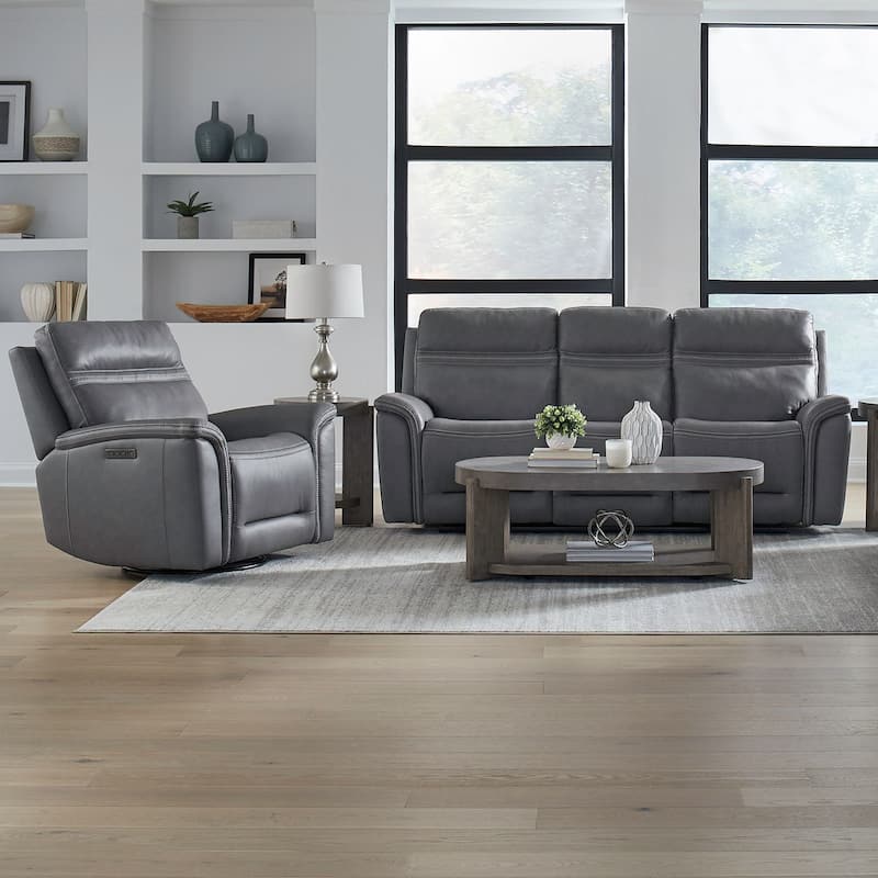 Liberty Furniture Cooper Living Room Power Leather Sets - Sofa, Recliner, Loveseat - Sofa, Recliner Blue Gray Leather