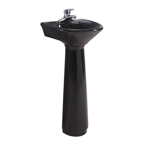 black toilet and pedestal sink