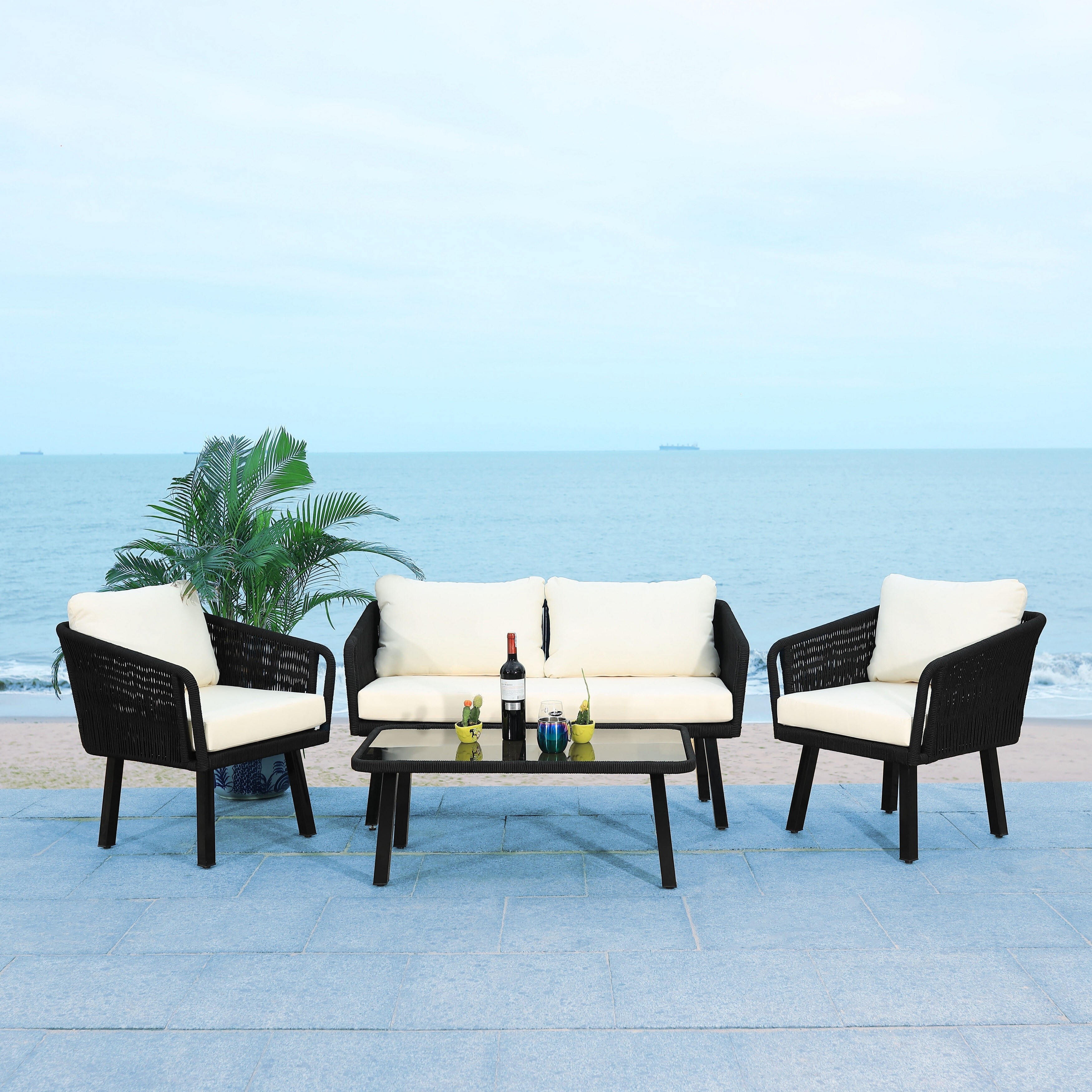 Shop Safavieh Outdoor Kerson 4 Piece Rope Patio Set Overstock 31764497