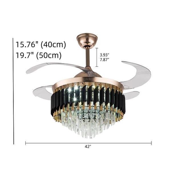 42 Inch 4-Blade Glam Crystal Polished Gold Retractable Ceiling Fan - 42"