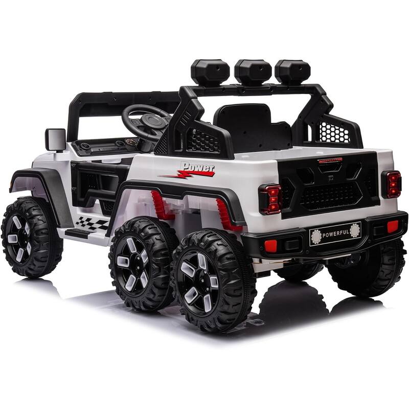 24V Electric Ride on Truck for Kids,Wide Seater Battery Powered Truck with Remote Control, Music,LED Cool Lighting,4WD