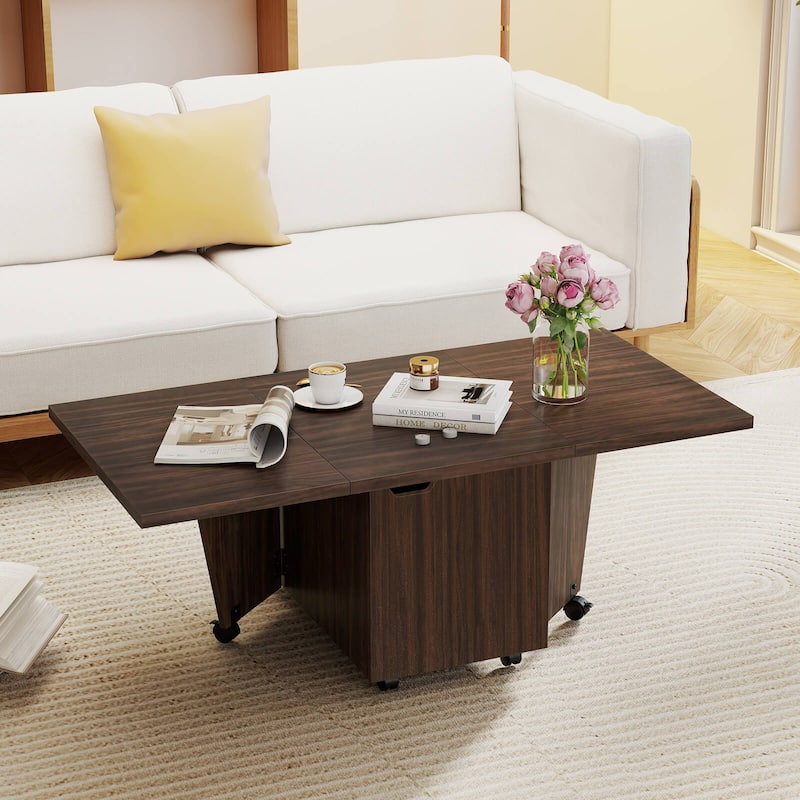 Costway Foldable Coffee Table 48" Extendable Center Table with Storage - See Details