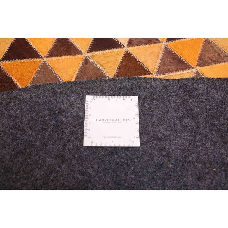 ECARPETGALLERY Handmade Cowhide Patchwork Orange Leather Rug - 5'1 x 5'1