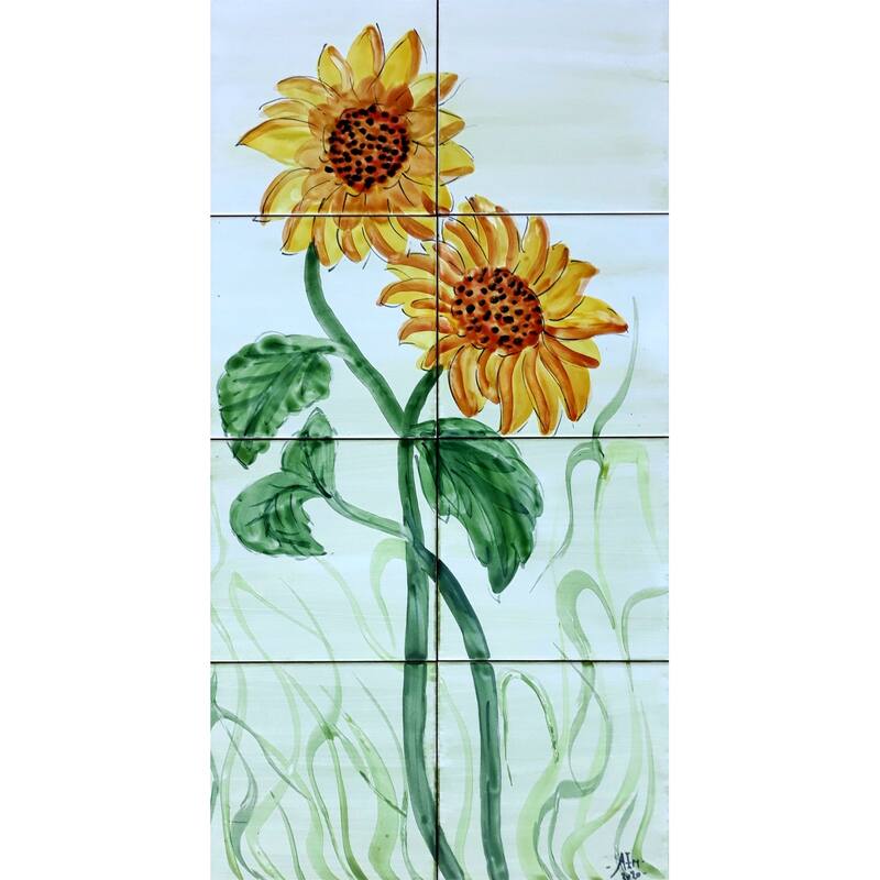 12in x 24in Sunflower 8pc Mosaic Tile Ceramic Wall Mural