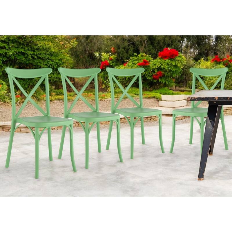 HomeRoots Set of Two Green Heavy Duty Plastic Outdoor Stacking Dining Chairs - Green