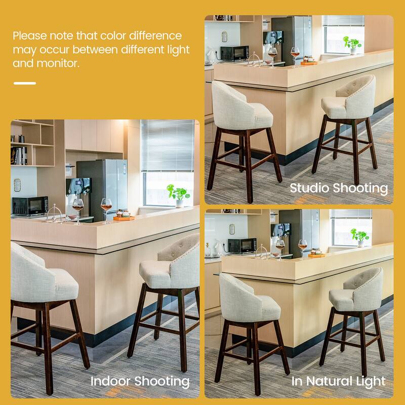 Gymax Set of 2 Swivel Bar Stools Tufted Bar Height Pub Chairs w/