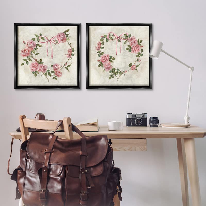 Stupell Heart Shaped Wreaths Framed Floater Canvas Wall Art Design By Sally Swatland (Set of 2)