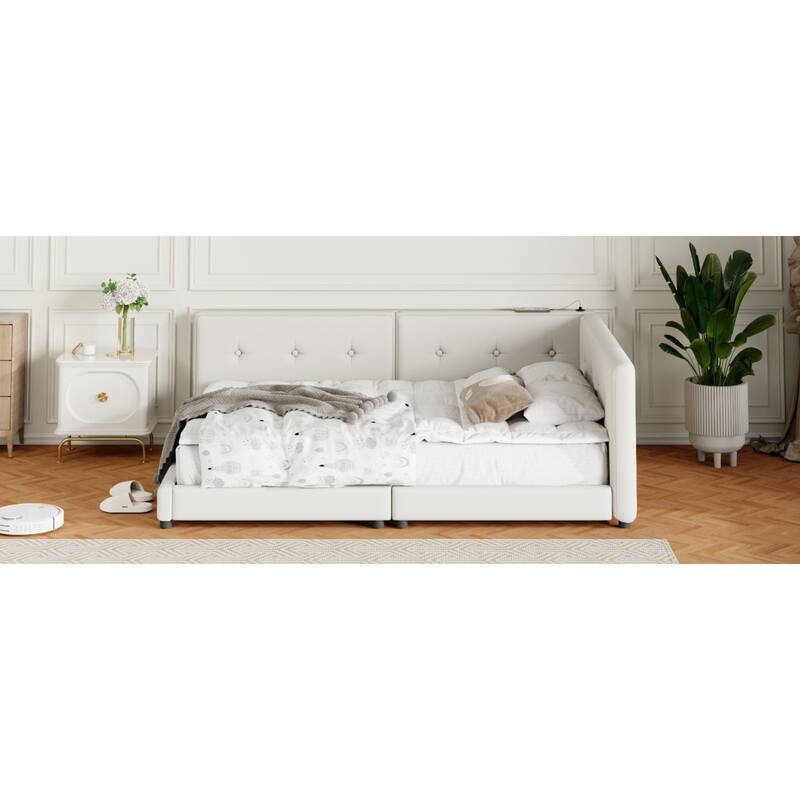 Upholstered Platform bed with USB Ports
