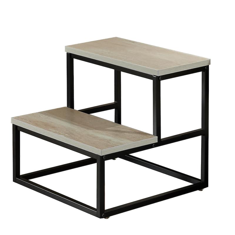Axel Walnut Wood and Metal 2-Step Modern Industrial Step Stool