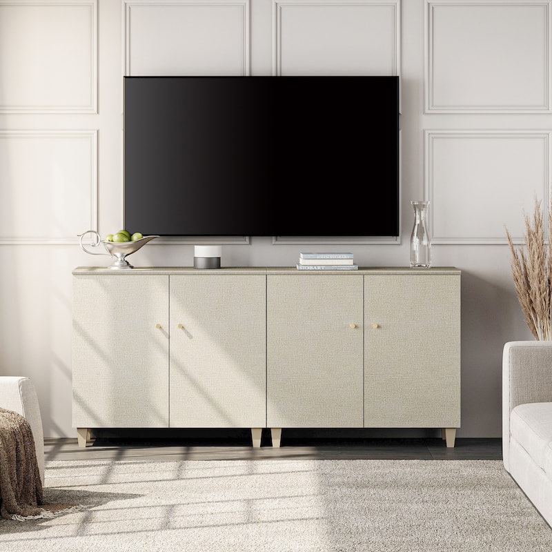 TV Stand Cabinet for 75 85 100 Inches TV , Wood Entertainment Center - 1 Pack - Beige Faux Linen
