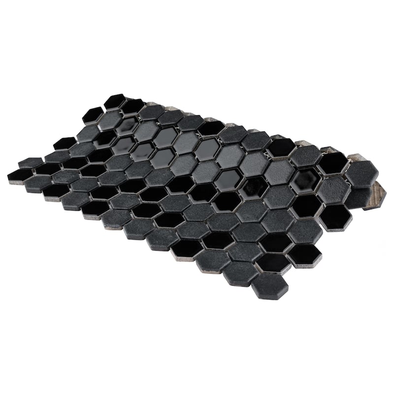 Merola Tile Citi Hex Black 10-1/4" x 11-7/8" Porcelain Floor and Wall Tile