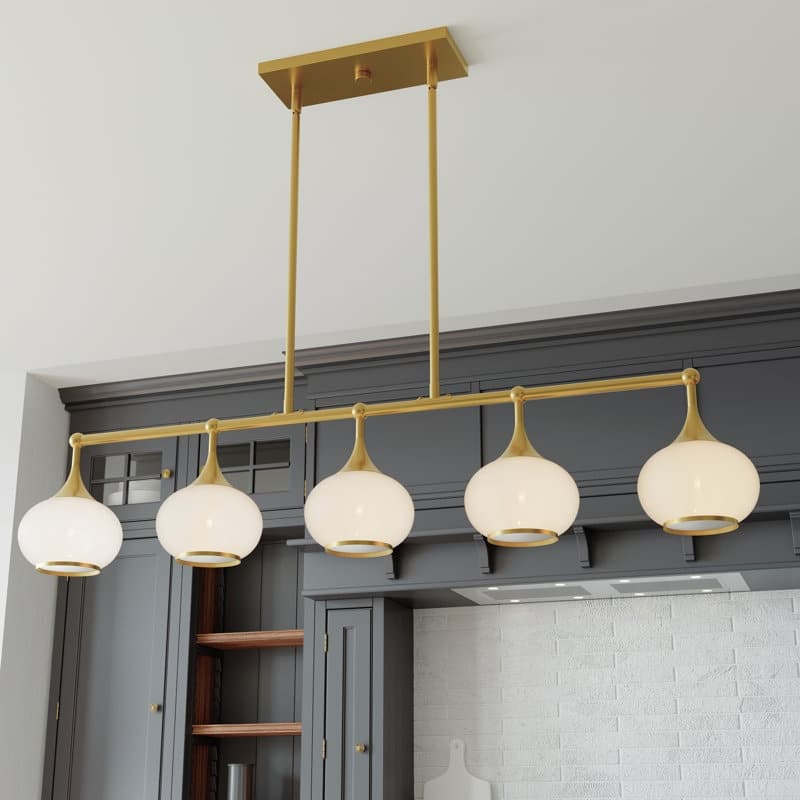 Acroma 5-light Modern Linear Chandelier with Opal Glass Globe Shade Kitchen Island Light