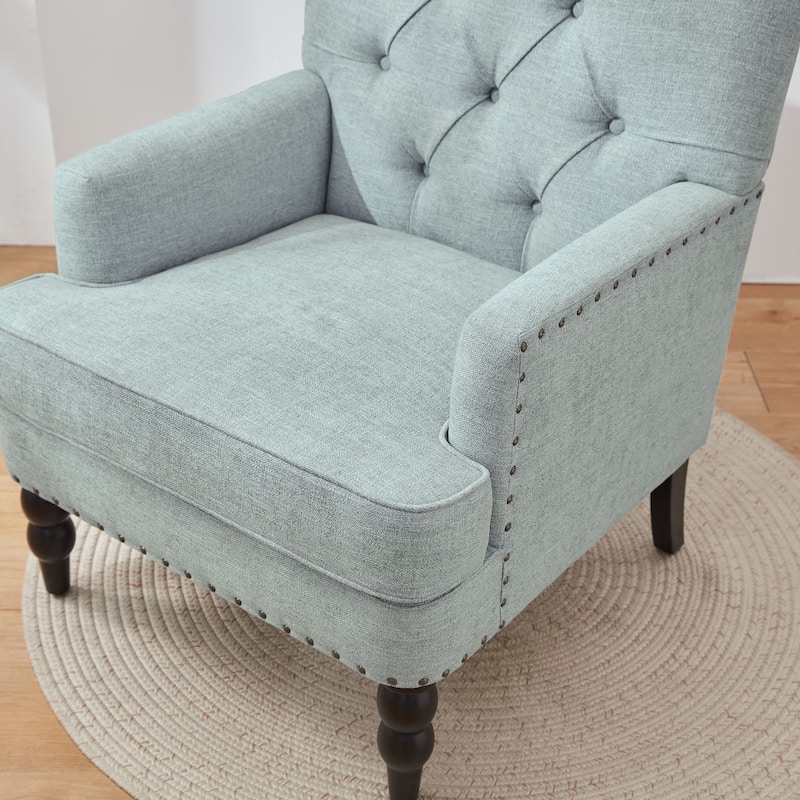 HUIMO Arm Chair Upholstered Button Tufted Accent Chair with Lumbar Pillow Beige/ Grey/ Light Blue/Brown