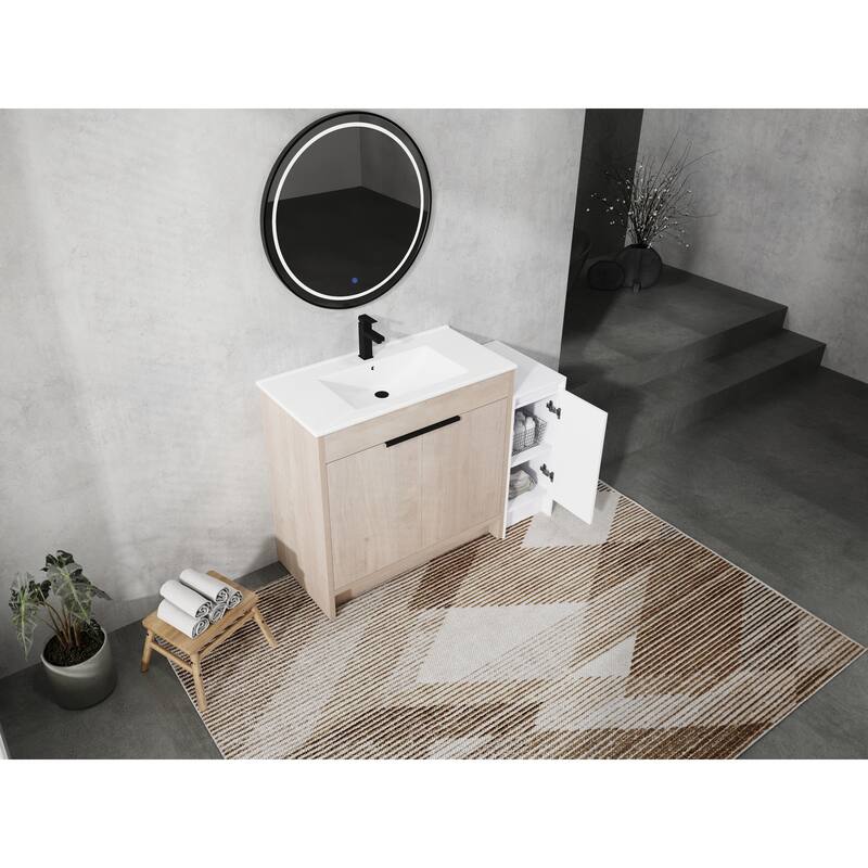 72" Freestanding Bathroom Vanity Set with Adjustable Storage Cabinets, Black Ceramic Sink