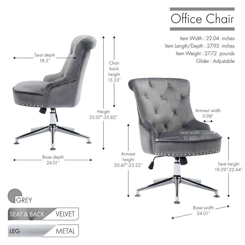 Porthos Home Jaron Office Chair - Tufted Wingback & Velvet Upholstery