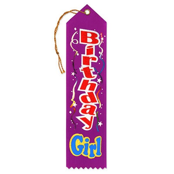 Pack of 6 Purple "Birthday Girl Award" School Award Ribbon Bookmarks 8" - N/A