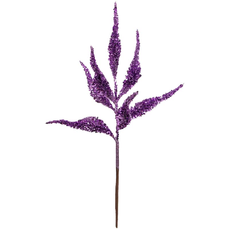 21" Purple Glittered Leaves Christmas Spray
