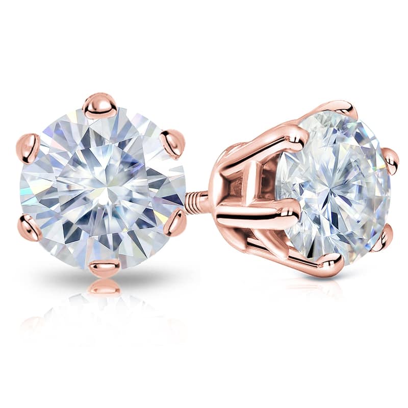 Auriya 14k Gold 2 1/2ctw Round Moissanite Stud Earrings - 7 mm - Rose