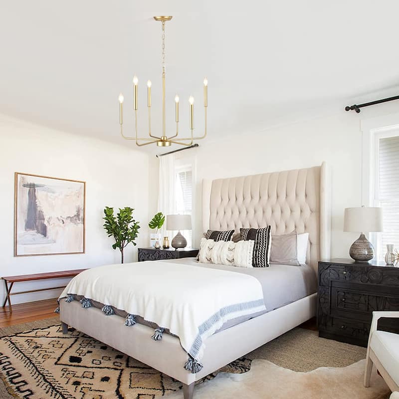 Farmhouse 6-Light Classic Metal Chandelier, Candle Style Chandelier for Dining Room Living Room Bedroom Kitchen
