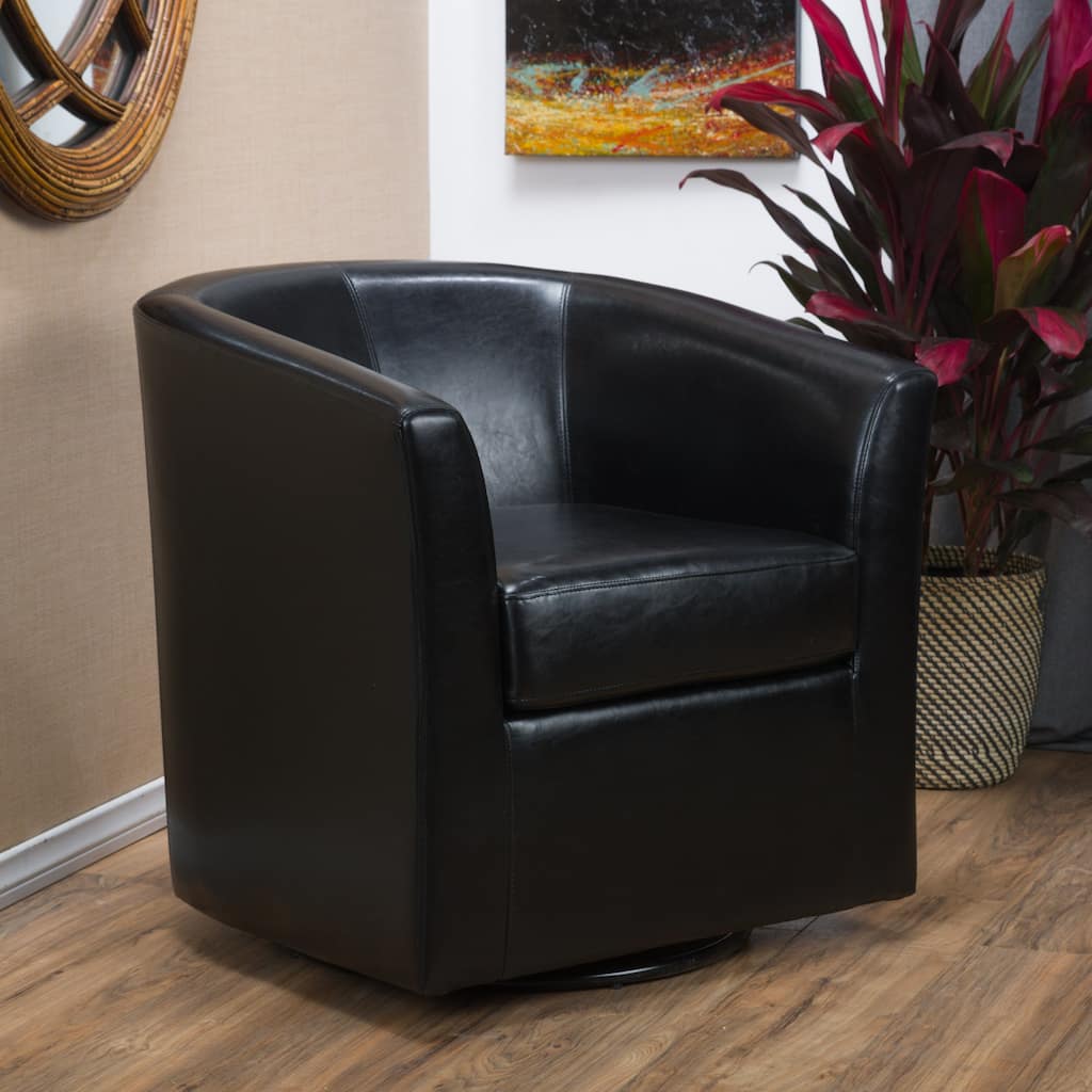 Roomfitters Modern Swivel Club Chair, Faux Leather Accent Armchair with Curved Back and Cushioned Seat for Living Spaces
