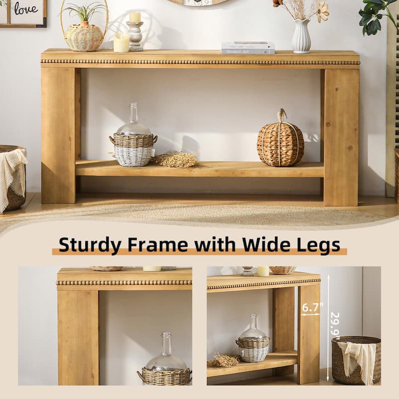 63" Boho Console Table with Storage Shelf