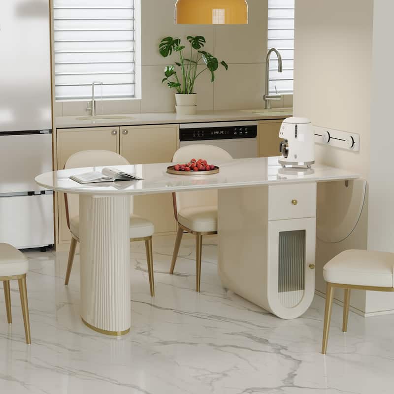 Modern Oval Sintered Stone Dining Table with Storage Cabinet