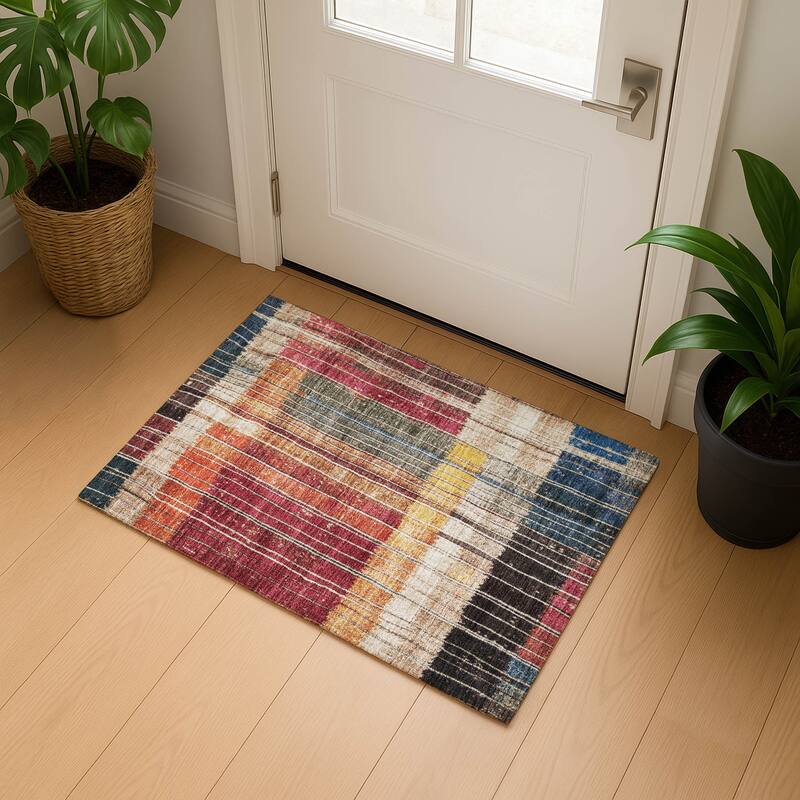 Premium Washable Super Soft Global Stripes Mayfield Rug - Beige - 1'8" x 2'6"