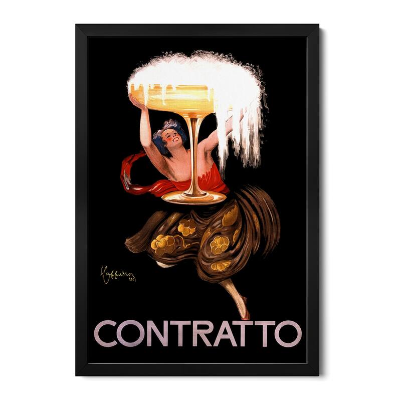 Contratto Champagne Vintage Advertisement Premium Framed Poster by Leonetto Cappiello - Black - 24x32x1