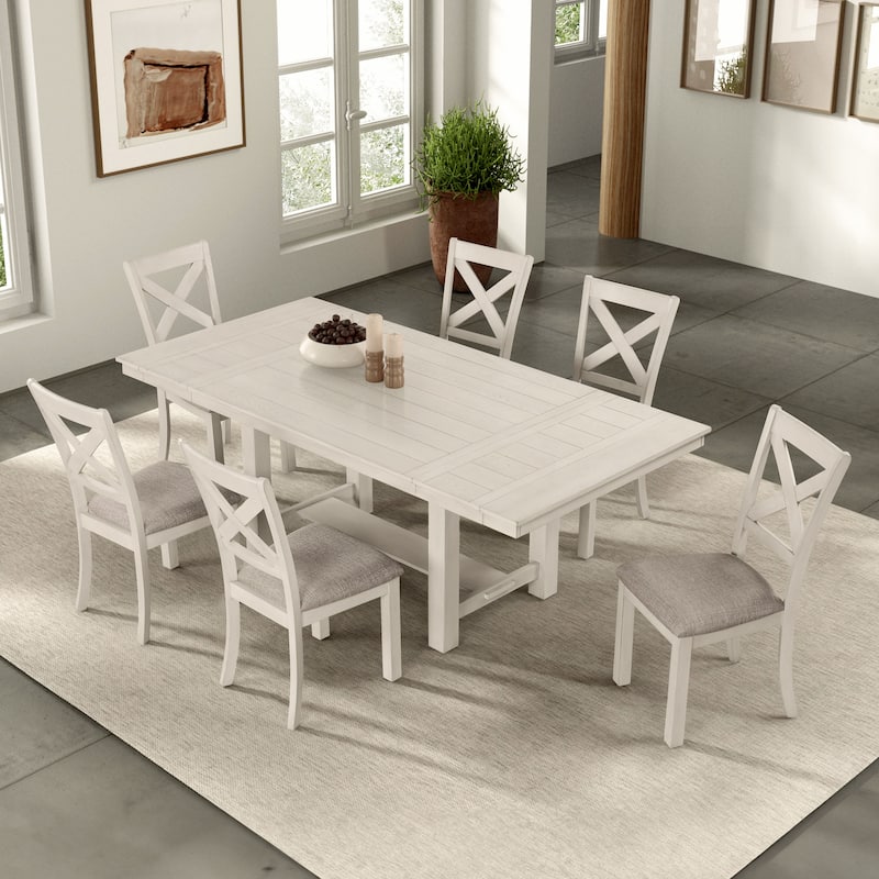 Furniture of America Hesnly Farmhouse Rustic White Oak 7-Piece Wood Extendable Dining Set - Rustic White Oak