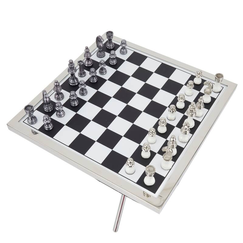 Aluminum Metal Chess Table Game Set - Gold or Silver - Roche River Decor