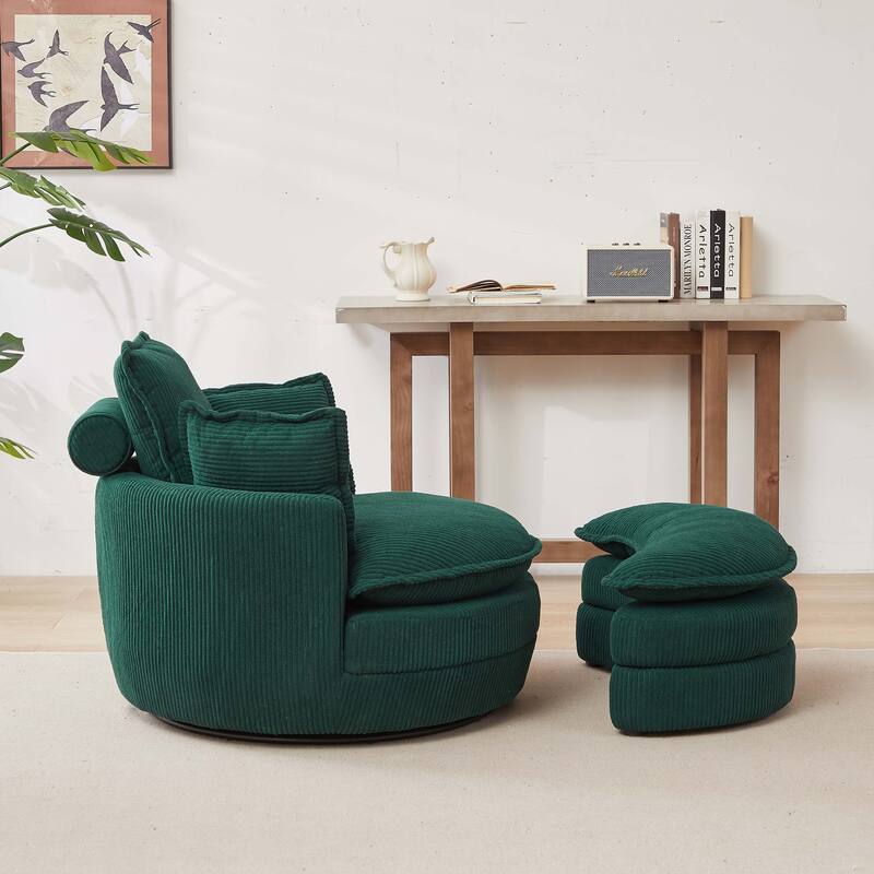 Oversized Swivel Chair with moon storage ottoman