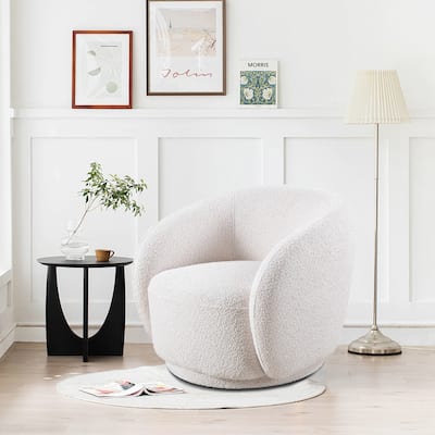 2-Piece Swivel Boucle Accent Chair Barrel Chair with Curved Back and Solid Wood Frame, Single Lounge Sofa Chair