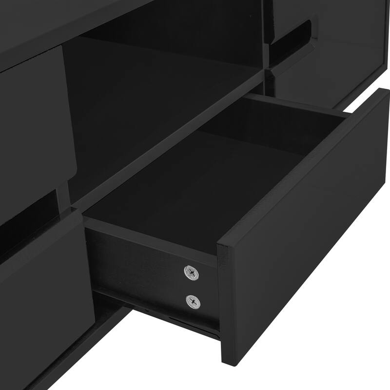 Roomfitters Modern Glossy Coffee Table with Storage Space and Light Accent, Rectangle Center Table for Living Room